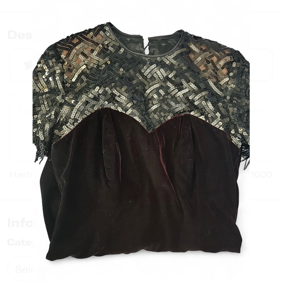 Vintage Red Black Velmet short sleeve Dress with Sequins and Fringe - Picture 4 of 6